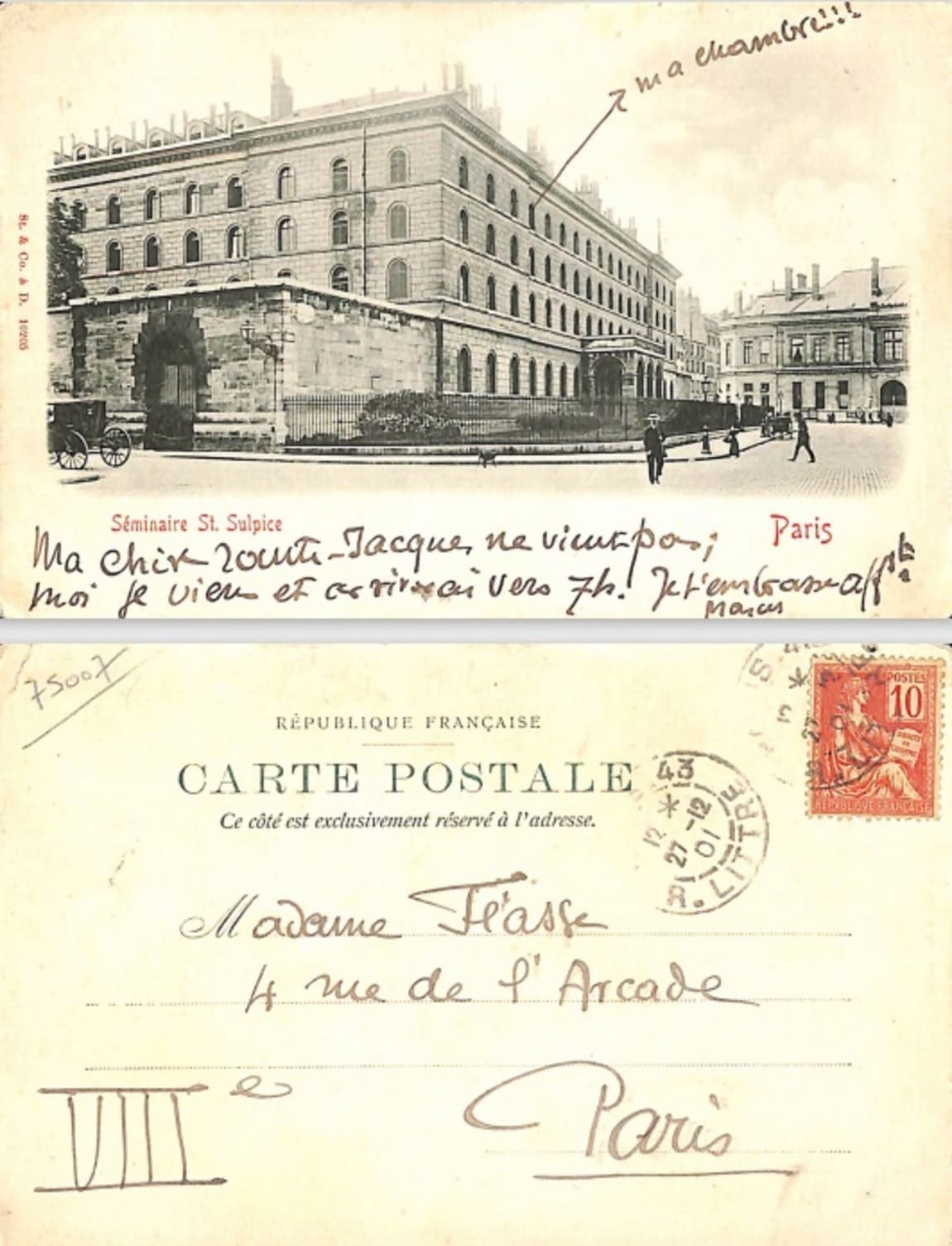 carte postale seminaire paris 1901 1